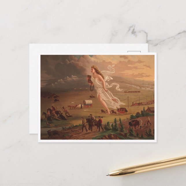 Amerikanska framsteg, John Gast 1872 Vykort (Fram/Back In Situ)