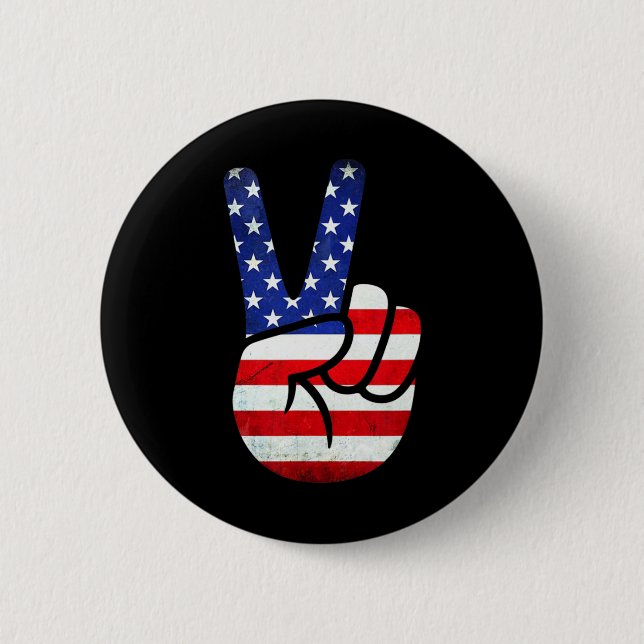 Amerikanska Fredsteckenet Hand 4:e juli Patrioti Knapp (Framsida)