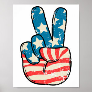 Amerikanska Fredsteckenet Hand 4:e juli Patrioti Poster