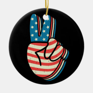 Amerikanska Fredsteckenet Hand 4 juli Julgransprydnad Keramik