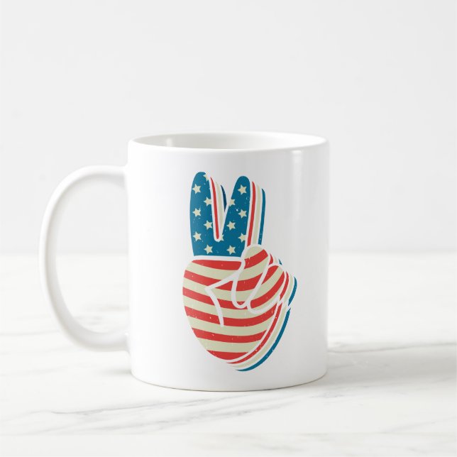 Amerikanska Fredsteckenet Hand 4 juli Kaffemugg (Vänster)