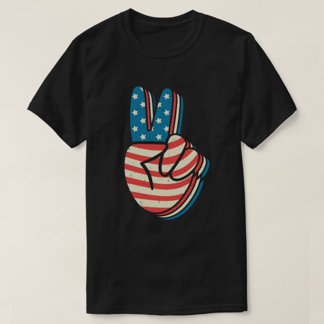 Amerikanska Fredsteckenet Hand 4 juli T Shirt (Design framsida)