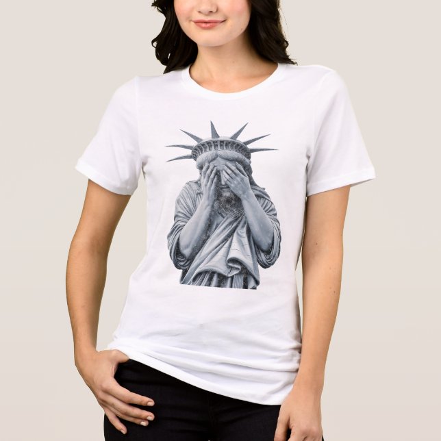 Amerikanska Frihetsgudinnan Gråter LUNT Meme Manar T Shirt (Framsida)