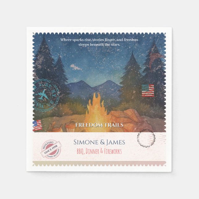 Amerikanska Frihetsspår Campfire Party Dekoratione Pappersservett (Framsidan)