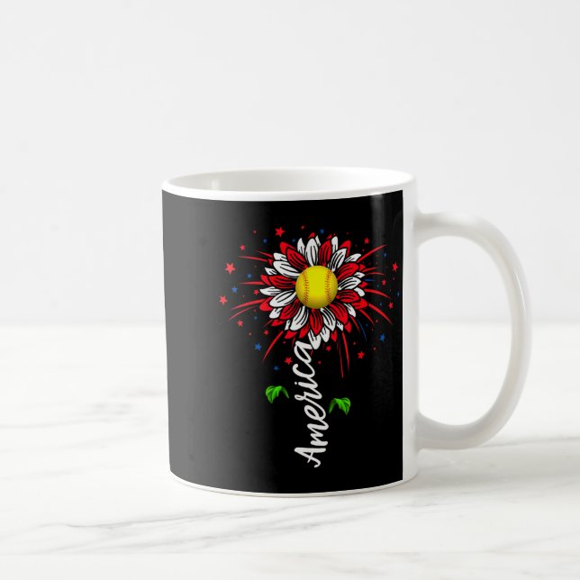 Amerikanska fyrverkerier Blomma Softboll Självstän Kaffemugg (Höger)