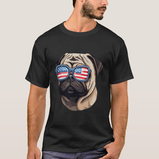 Amerikanska glasögon Pug T Shirt (Framsida)