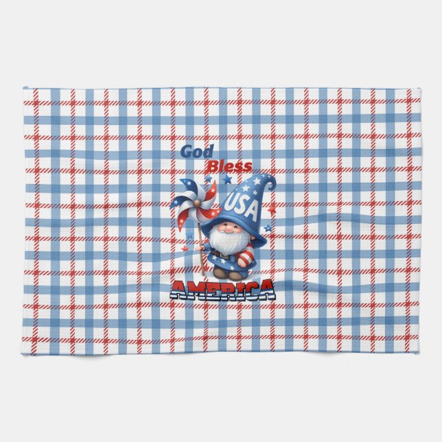 Amerikanska Gnome Välsigna dig Amerika Kökshandduk (Horisontell)