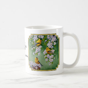 Amerikanska Goldfinches & Rosa Apple-Blommar Kaffemugg