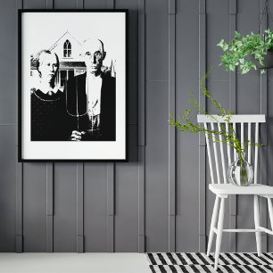 Amerikanska Gothic Black and White utan ram Poster