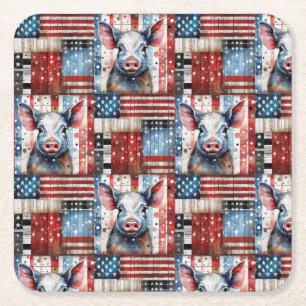 Amerikanska Gris Farm folkkonst Underlägg Papper Kvadrat