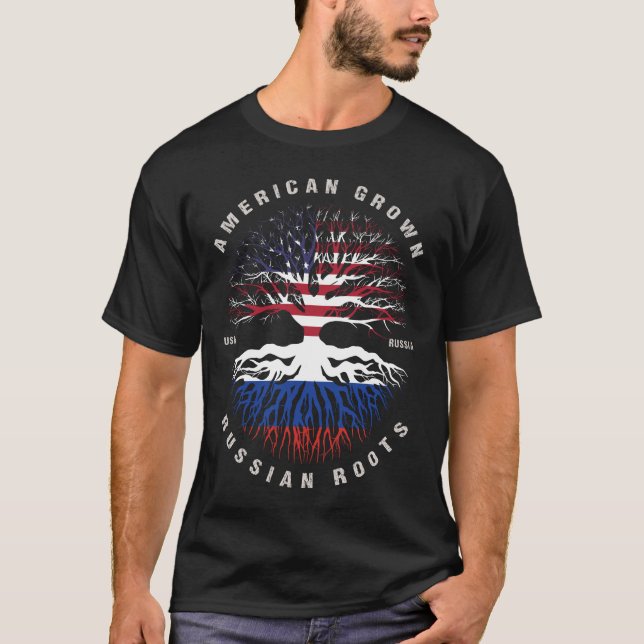Amerikanska grodda ryska rötter, Ryssland Flagga T Shirt (Framsida)