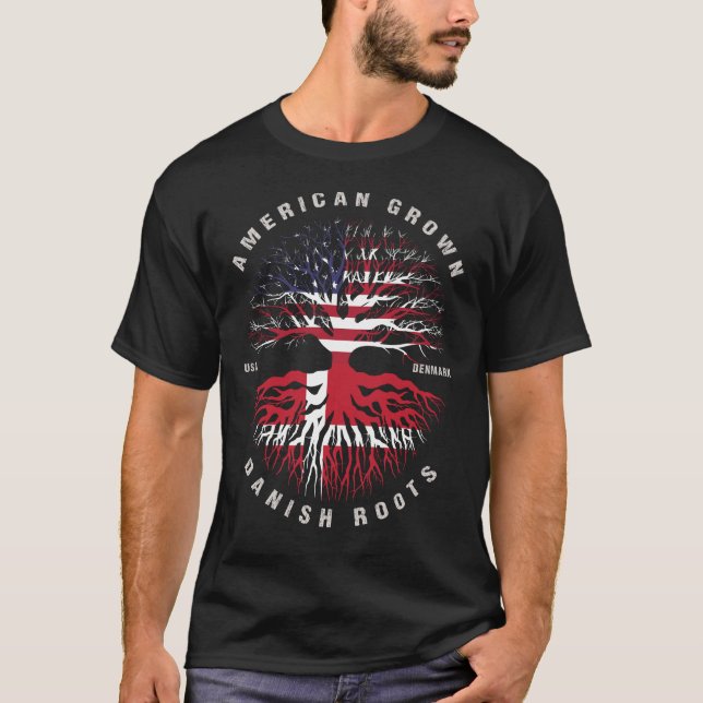 Amerikanska grown Danish Roots Danmark Flagga T Shirt (Framsida)
