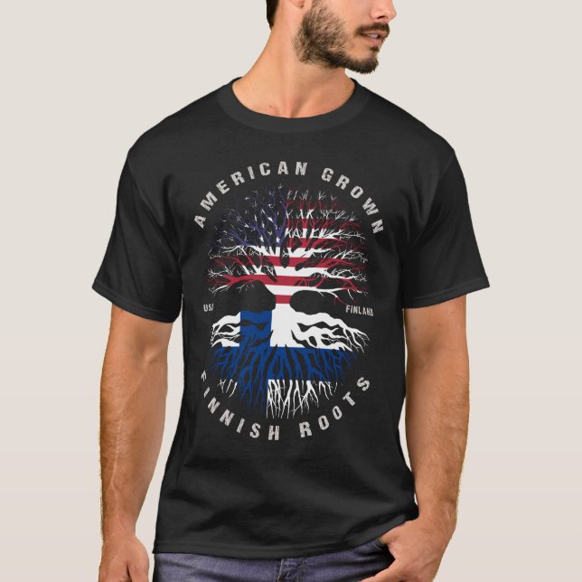Amerikanska Grown Finlands Roots Flagga T Shirt (Framsida)
