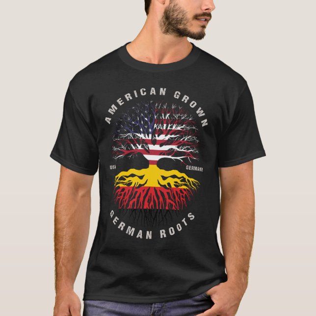 Amerikanska grown GERMAN Roots Tysklanda Flagga T Shirt (Framsida)