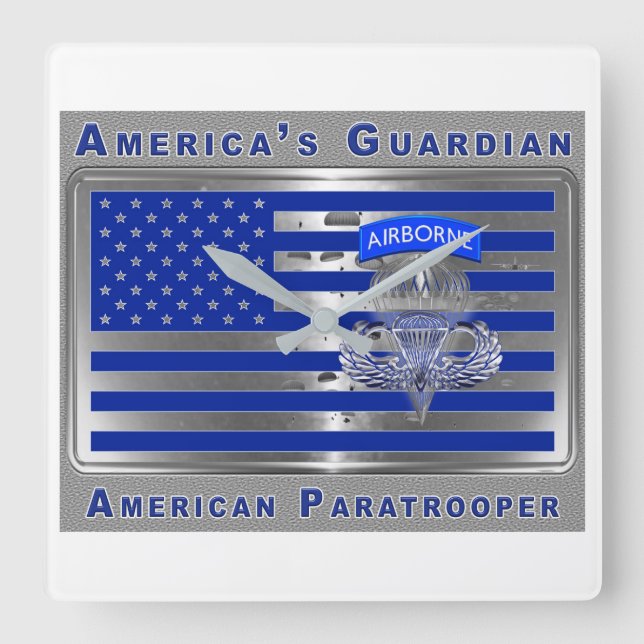 Amerikanska Guardian Airborne Paratrooper Flagga Fyrkantig Klocka (Framsida)