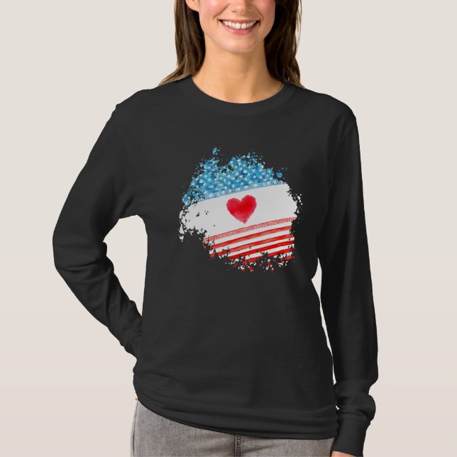 Amerikanska hjärtans Flagga 4 juli Patriotic T Shirt (Framsida)