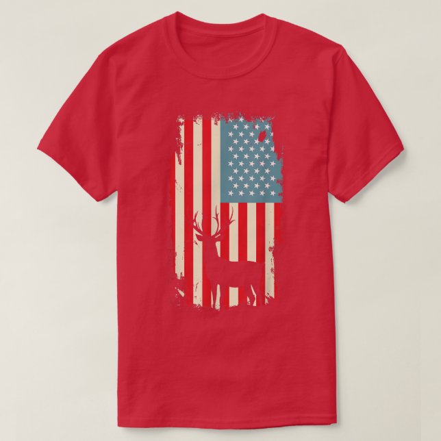 Amerikanska Hjort Hunter Patriotic TFor Manar Wome T Shirt (Design framsida)