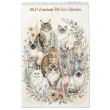 Amerikanska huskatter kalender - Enkel sida 2027