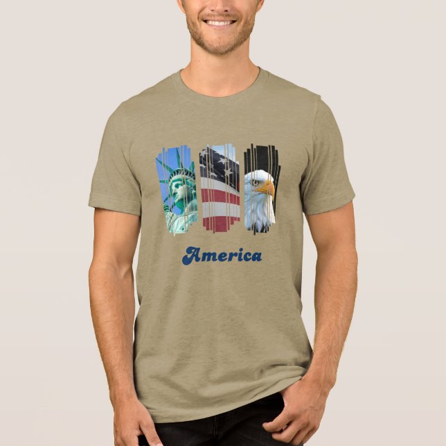 Amerikanska Ikoner Flagga Örn Staty T Shirt (Framsida)