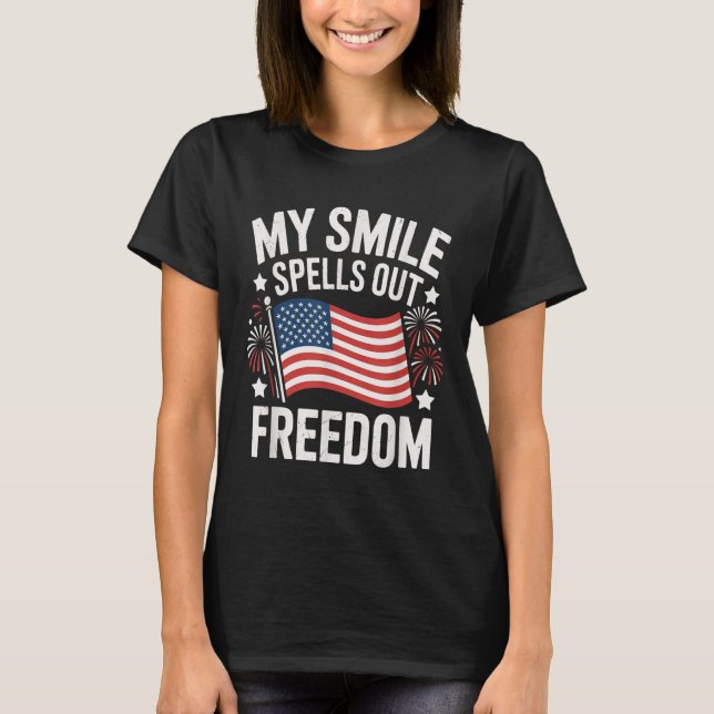 Amerikanska Independence day Manar Women. 4 juli T Shirt (Framsida)