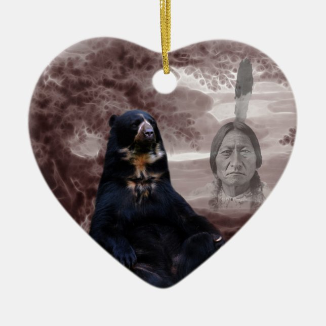 Amerikanska inhemska indiska svarta björn julgransprydnad keramik (Framsidan)