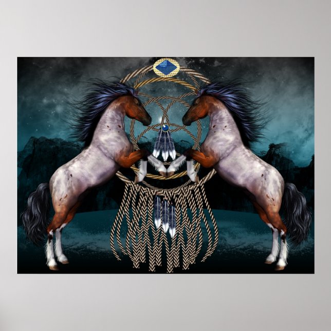Amerikanska inhemska Stil-ponnyer med Dream Catche Poster (Framsidan)