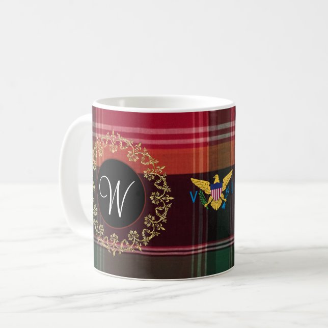 Amerikanska Jungfruöarna Flagga Madras Mönster Per Kaffemugg (Framsida vänster)