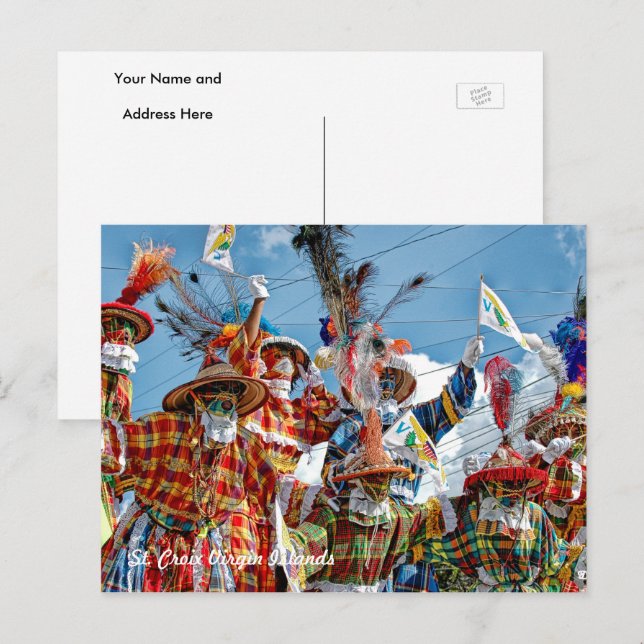 Amerikanska Jungfruöarna Flagga Mocko Jumbies USVI Vykort (Fram/baksida)