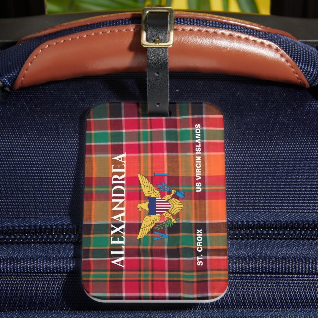 Amerikanska Jungfruöarna Flagga St. Croix Madras A Bagagebricka (Framsida Insitu 2)