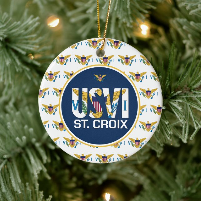 Amerikanska Jungfruöarna Flagga St. Croix USVI Kar Julgransprydnad Keramik (Träd)