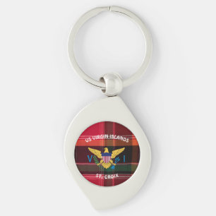 Amerikanska Jungfruöarna Flagga St. Croix USVI Mad Swirl Silverfärgad Nyckelring