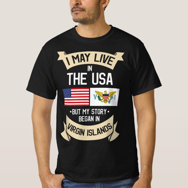 Amerikanska Jungfruöarna Roots American Flagga USA T Shirt (Framsida)