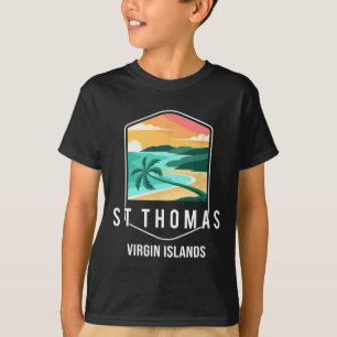 Amerikanska Jungfruöarna Strand Solnedgång Palmträ T Shirt