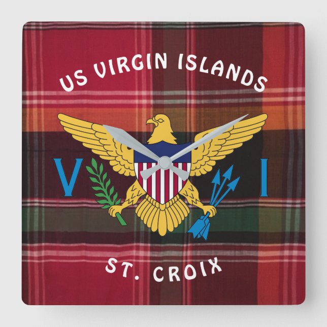Amerikanska Jungfruöarna USVI Flagga St. Croix Mad Fyrkantig Klocka (Framsida)