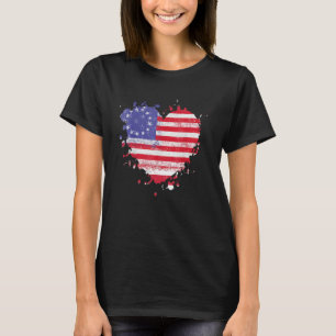 Amerikanska Kärlek Flagga USA Heart 4:e juli Ameri T Shirt