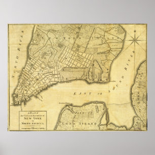 Amerikanska Karta i New York 1776 Poster