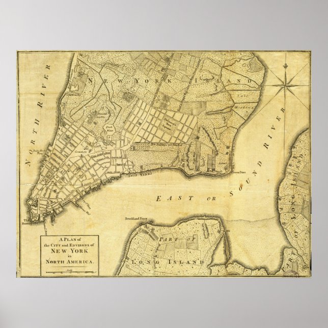 Amerikanska Karta i New York 1776 Poster (Framsidan)