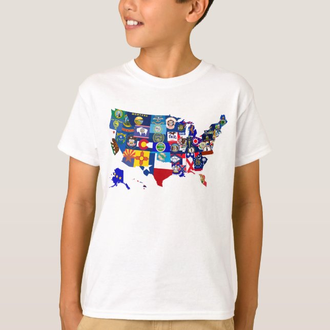 Amerikanska Karta Statsflaggor Mosaic Tee Shirt (Framsida)
