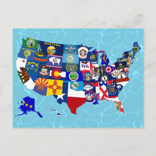 Amerikanska Karta Statsflaggor Mosaic Vykort