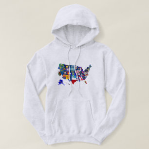 Amerikanska Karta Statsflaggors Mosaic Hoodie