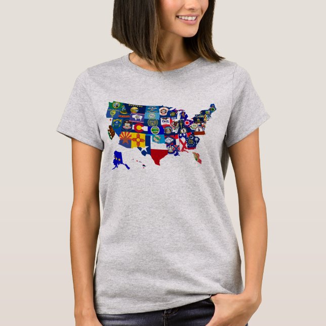 Amerikanska Karta Statsflaggors Mosaic Tee Shirt (Framsida)