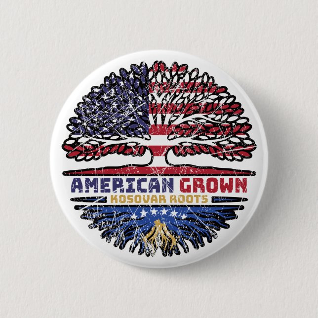 Amerikanska kosovoalbaner USA Träd Roots Flagga Knapp (Framsida)