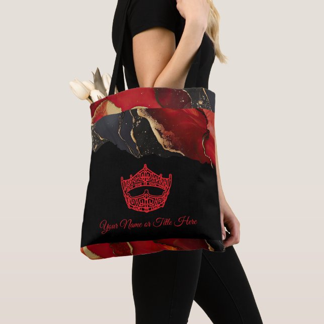 Amerikanska Krona Bläck Marble Tote Bag Tygkasse (Närbild)