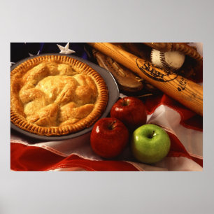 Amerikanska kulturikoner Apple Paj Baseball & Flag Poster