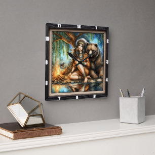 Amerikanska kvinnor med blod från Campfire Fyrkantig Klocka