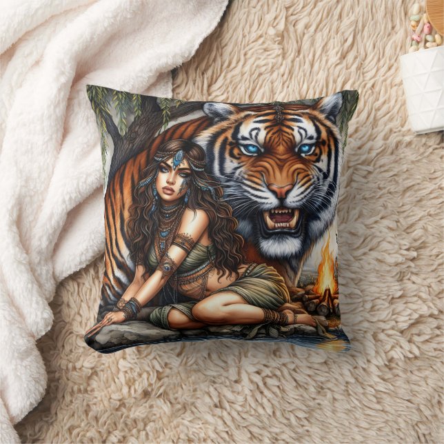 Amerikanska kvinnor med tiger kudde (Filt)
