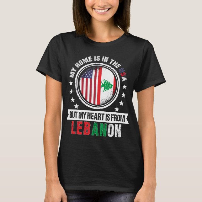 Amerikanska libanesiska Flagga Heart från Libanon  T Shirt (Framsida)