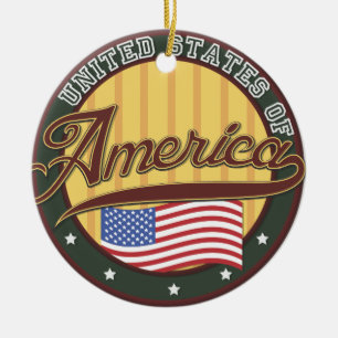 Amerikanska logotypens reseaffisch julgransprydnad keramik