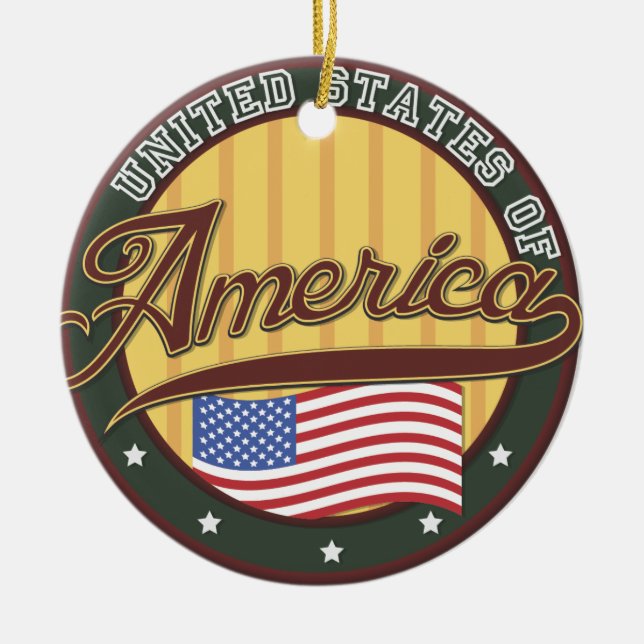Amerikanska logotypens reseaffisch julgransprydnad keramik (Framsidan)