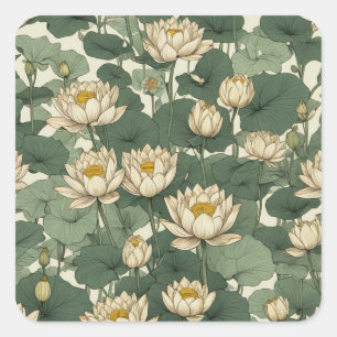Amerikanska Lotus-blommor mönster Fyrkantigt Klistermärke